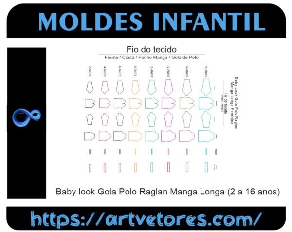 Baby look Gola Polo Raglan Manga Longa (2 a 16 anos)